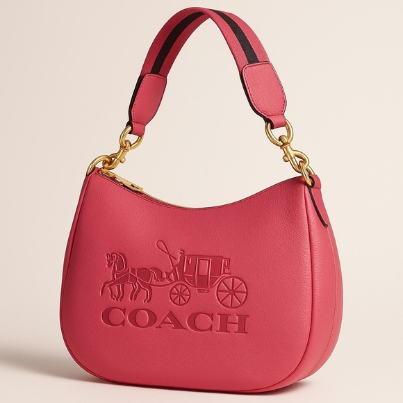 NWT! COACH JES PINK HOBO BAG Embossed Monogram on Front GENUINE PEBBLE LEATHER - Picture 2 of 10